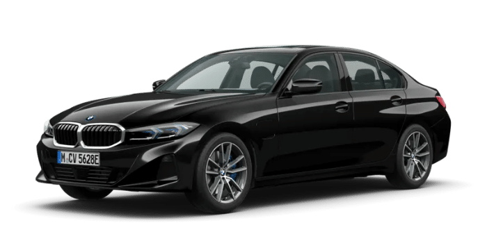 BMW 3er Limousine in Schwarz, moderne Linienführung und sportliches Design, ideal für Fahrvergnügen und Komfort.