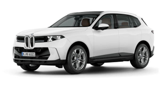 Weißer BMW SUV mit modernem Design und eleganten Linien, präsentiert auf einer Fahrzeugübersicht-Seite. Das Fahrzeug zeigt eine markante Frontpartie mit charakteristischer BMW-Niere und stilvollen Scheinwerfern. Ideal für Familien und Abenteuerlustige.