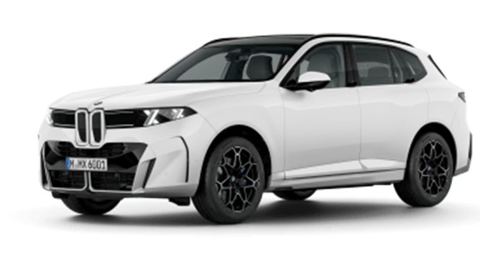 Modernes weißes SUV von BMW mit sportlichem Design und schwarzen Felgen, präsentiert auf der Seite Fahrzeugübersicht.