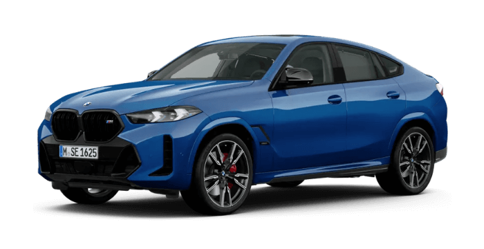 BMW X6 in auffälligem Blau, präsentiert in der Fahrzeugübersicht. Das Sport-SUV zeichnet sich durch sein markantes Design und leistungsstarke Ausstattung aus. Ideal für Fahrspaß und Komfort auf allen Straßen.